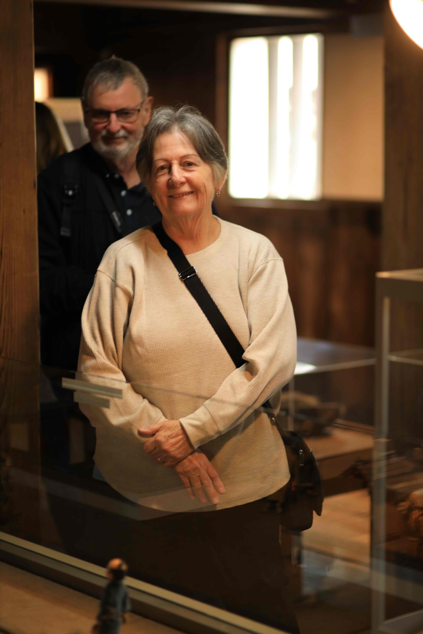 Guests inside Kochi Castle original keep exploring the historic exhibits