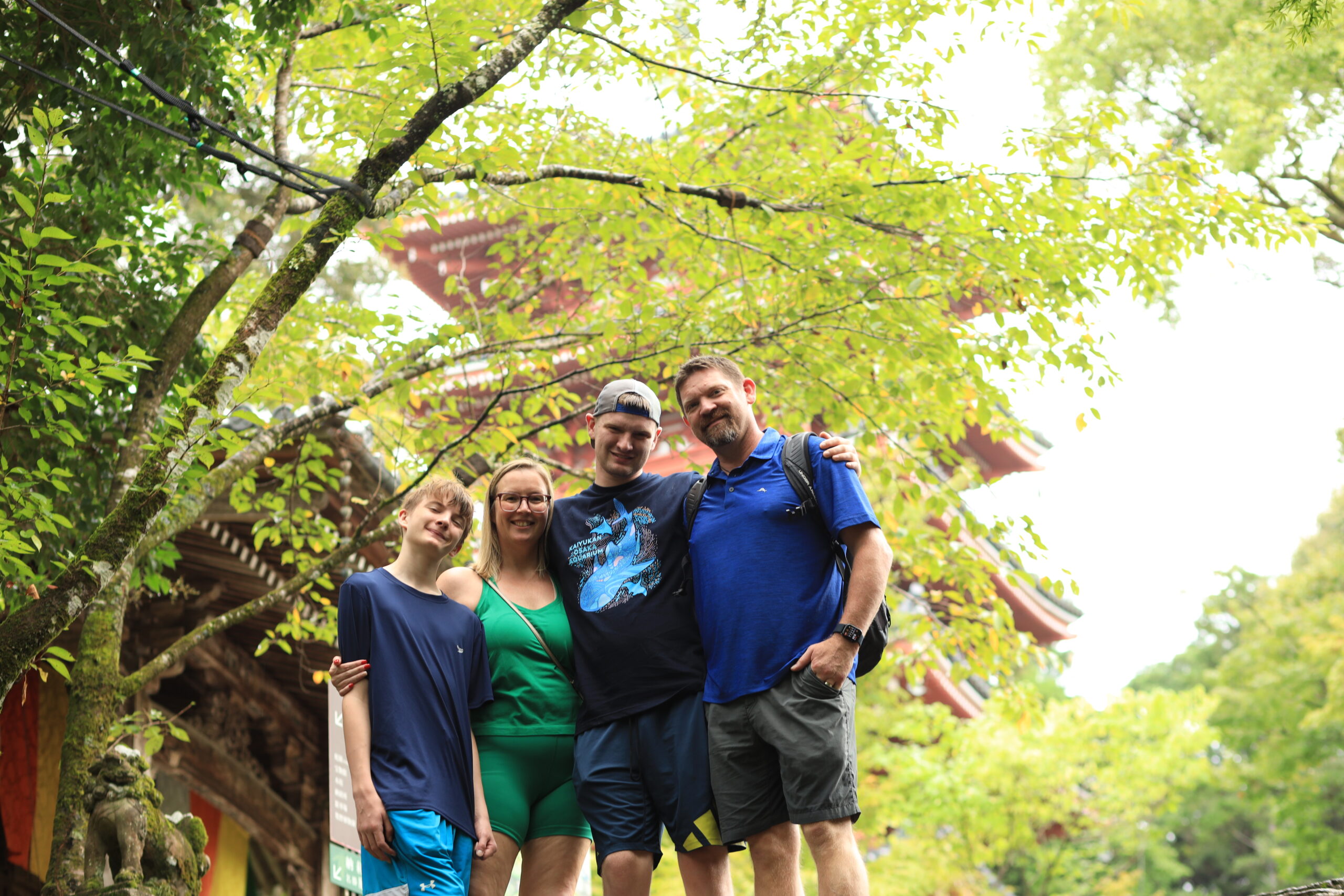 Family photo with pagoda background