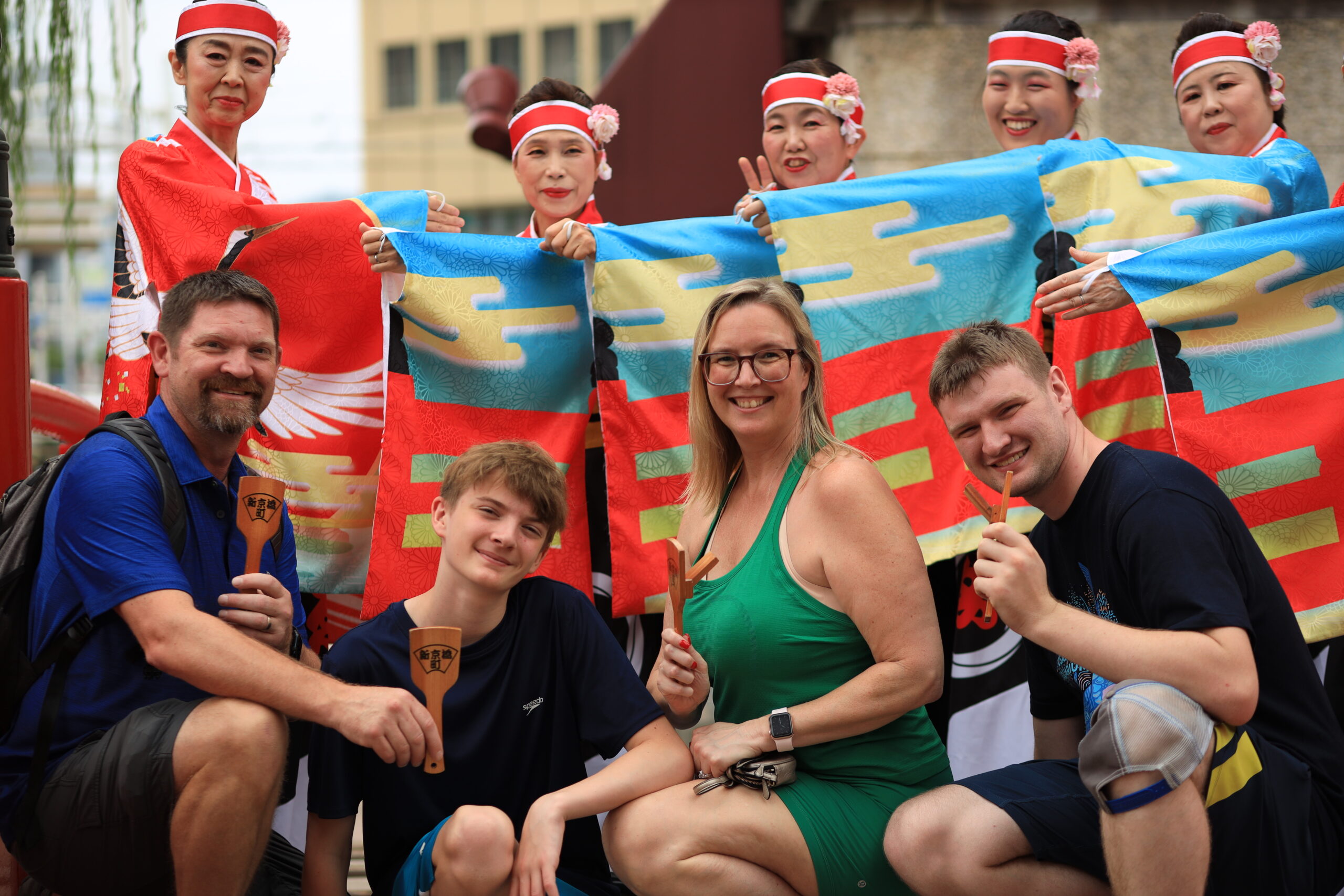 Yosakoi dancers with family