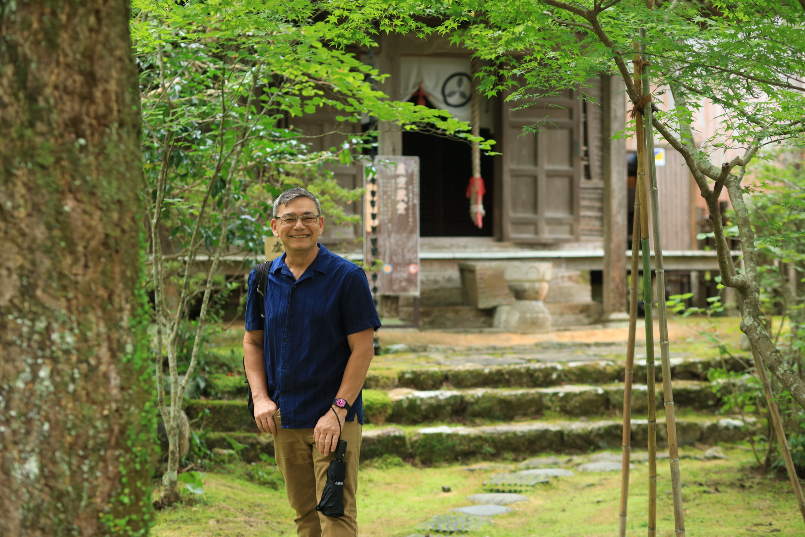 Guest exploring the grounds of Chikurinji Temple
