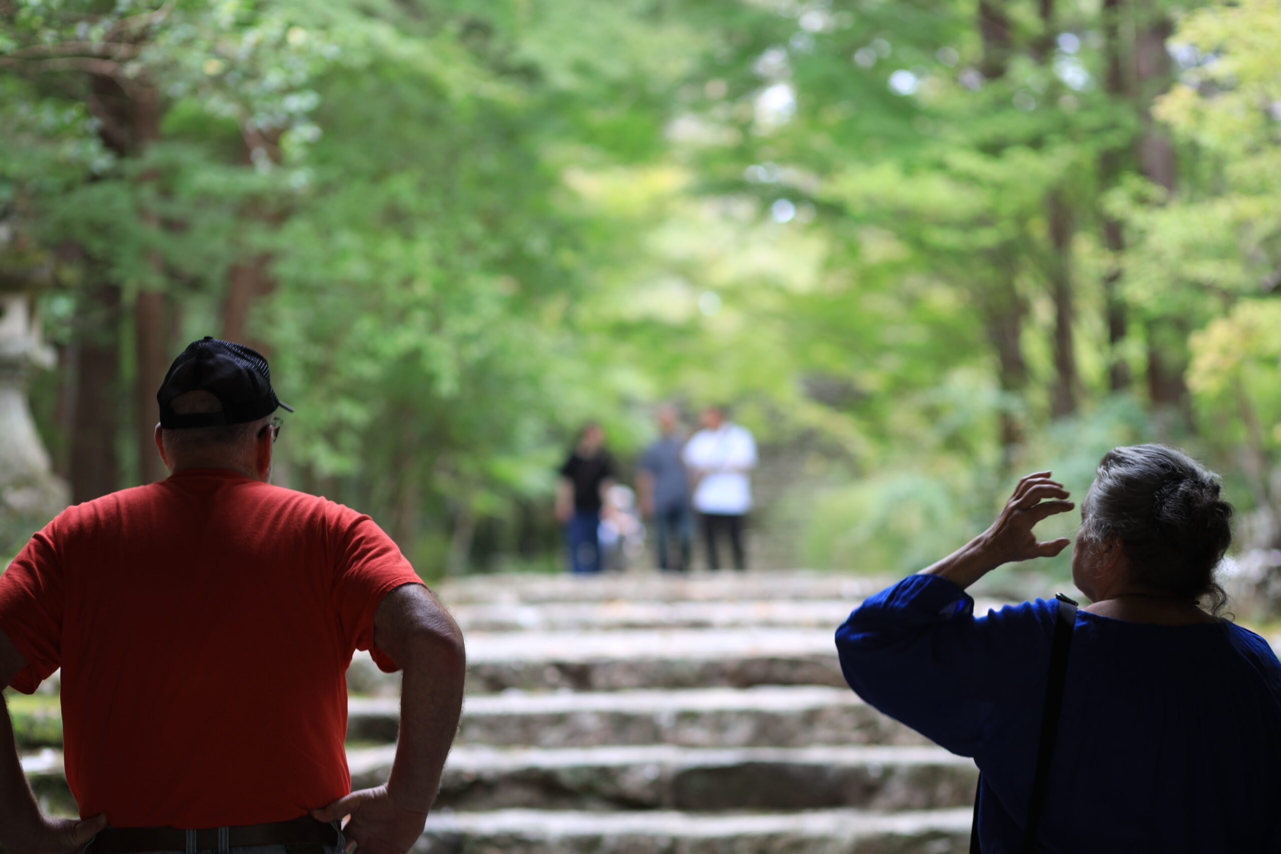 Couple taking photos at temple