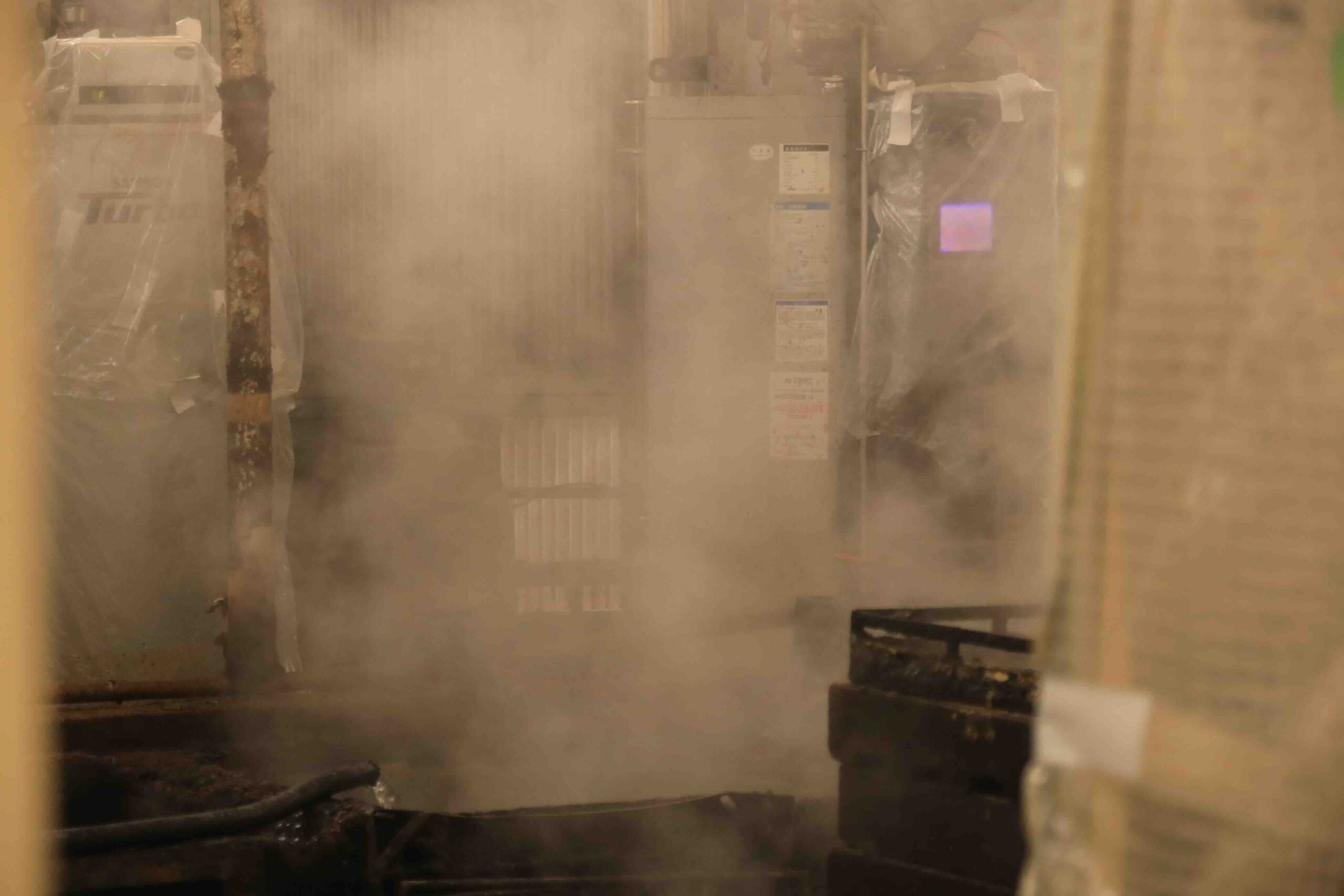Smoky atmosphere inside the katsuobushi factory