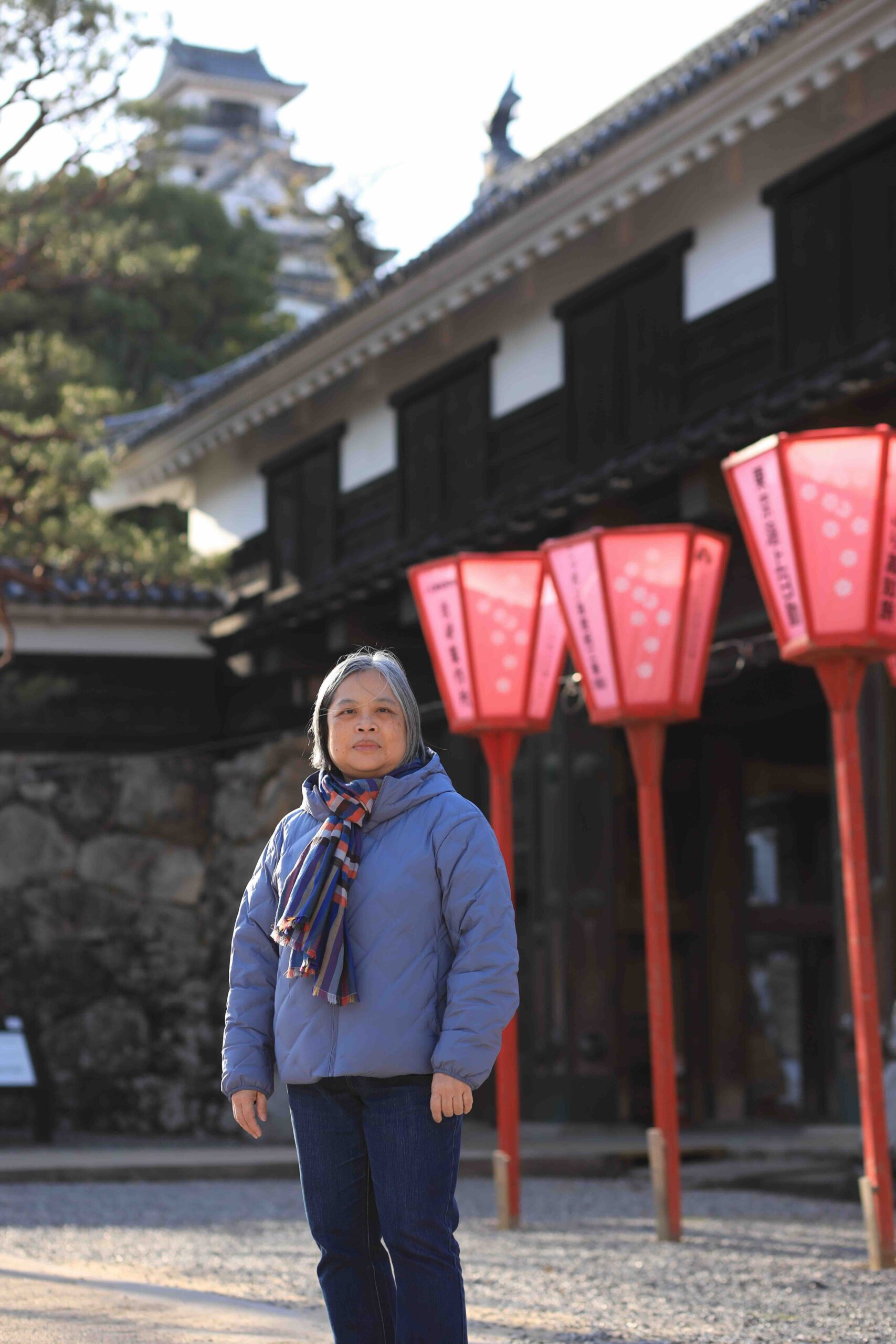 Guest at Kochi Castle Ote-mon Great Gate with Tosa no Okyaku festival lanterns
