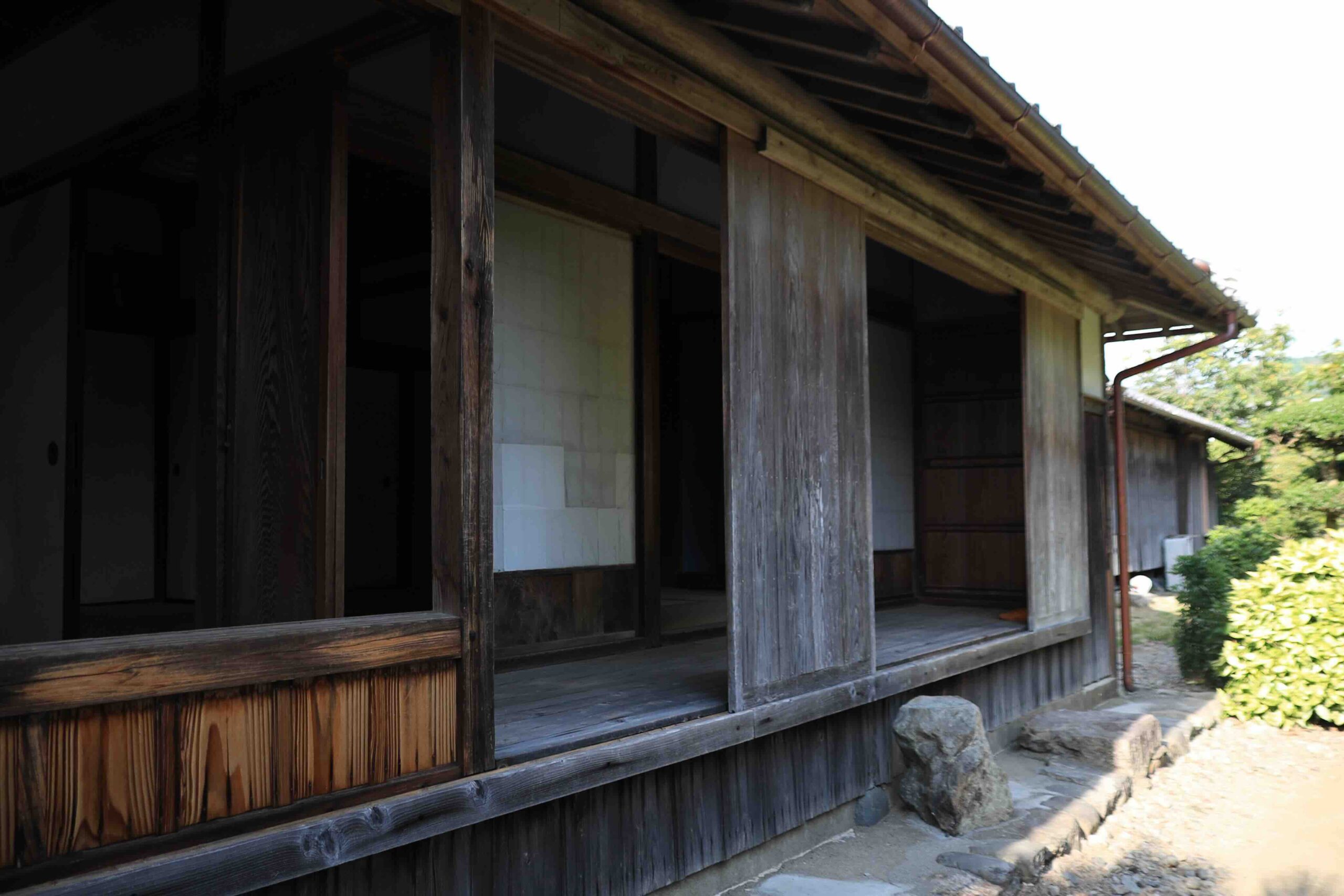 Wooden engawa veranda of a traditional samurai residence in the Doi Kachuu district of Aki City