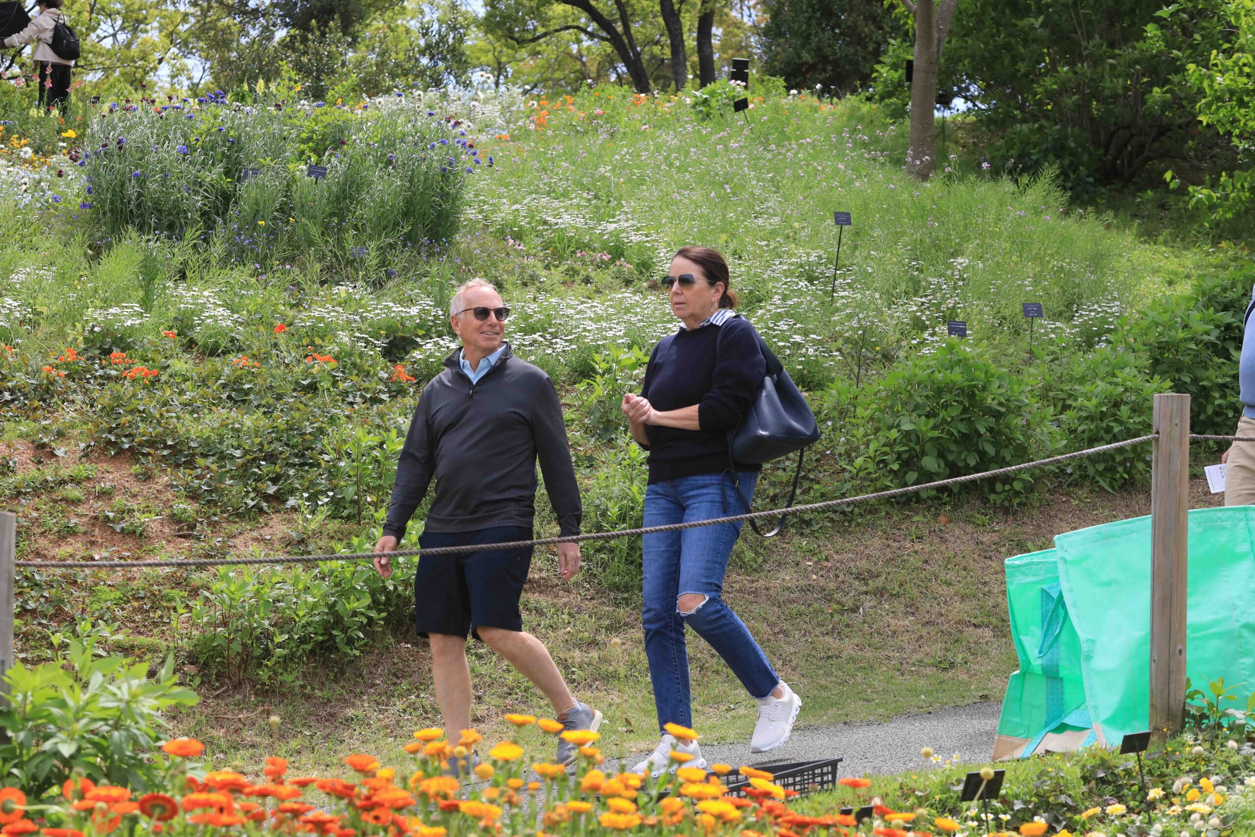 Guests walking through the flower meadow at Makino Botanical Garden in Kochi