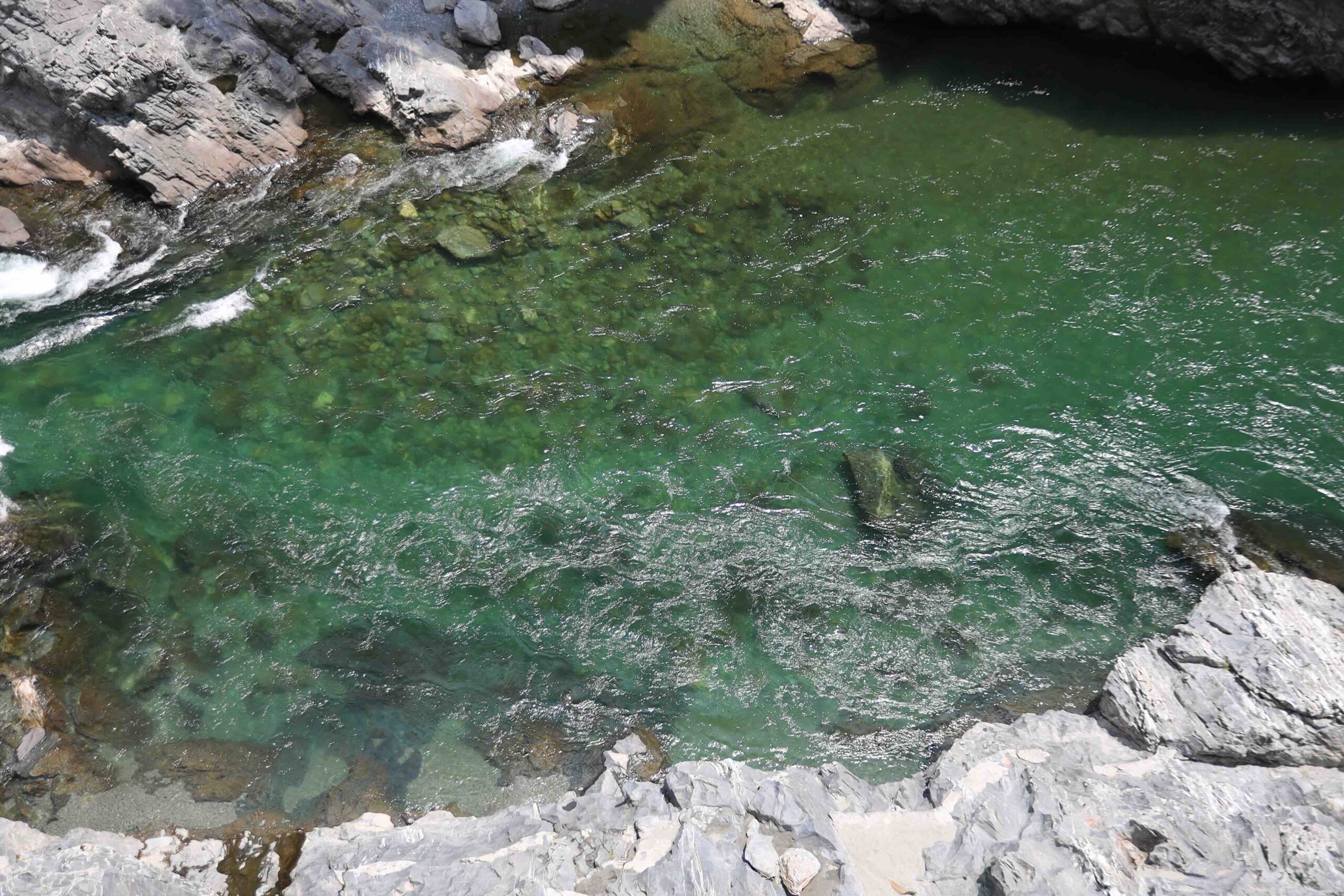 Emerald green water of the Yoshino River in the Oboke area